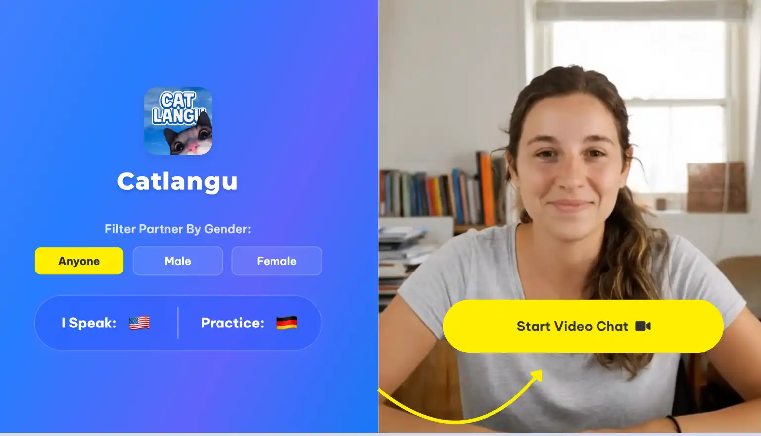 Start video chat button on Catlangu